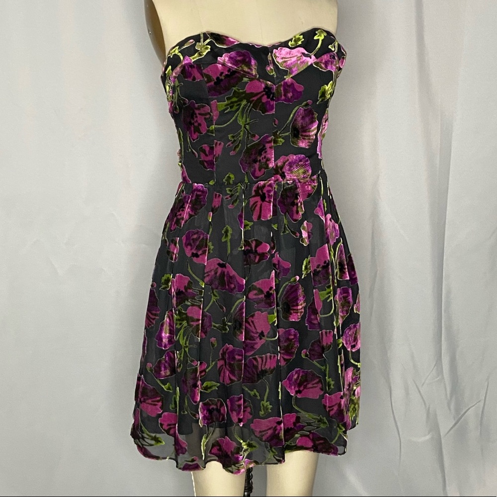 Betsey Johnson sheer velvet floral strapless dress